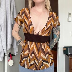 Charlotte Russe Brown and Tan V-Neck Blouse